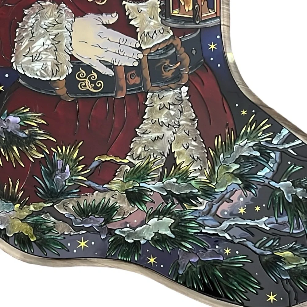 Amia Large Stained Glass Sun Catcher Christmas Santa Stocking Holiday Decor